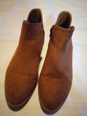 Women's Brown Suede Ankle Boots - Casual Zip Chelsea Style Size 8 Small Heel